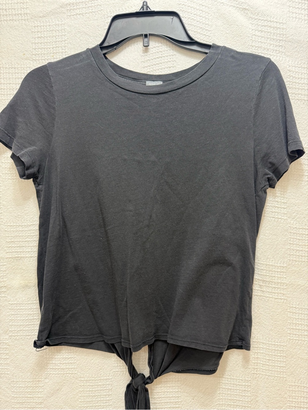 aerie Black Short Sleeve Tie-Front Tee